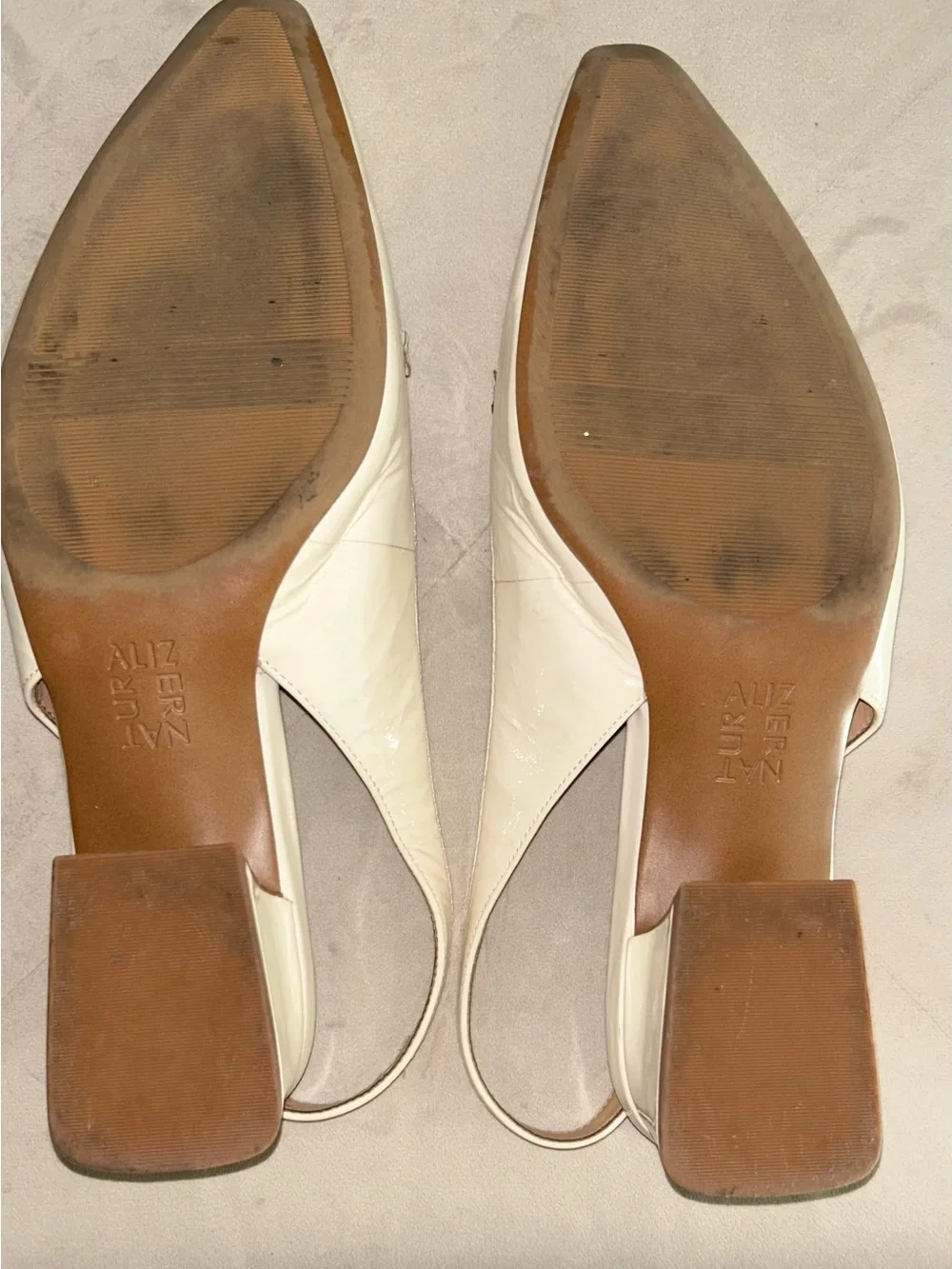 Naturalizer Cream Patent Slingback Loafers with Gold Chain Accent